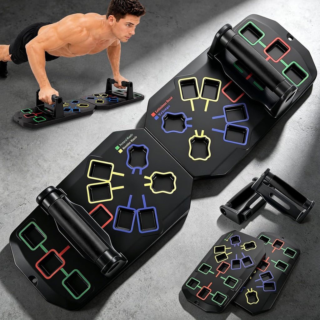 Push up Board 20-In-1 Workout Equipment, Pushup Board with Handles, Puzzle-Style Snap Design with Square Slots, Home Gym Fitness Equipment for Chest, Shoulders, Back & Triceps, Men and Women