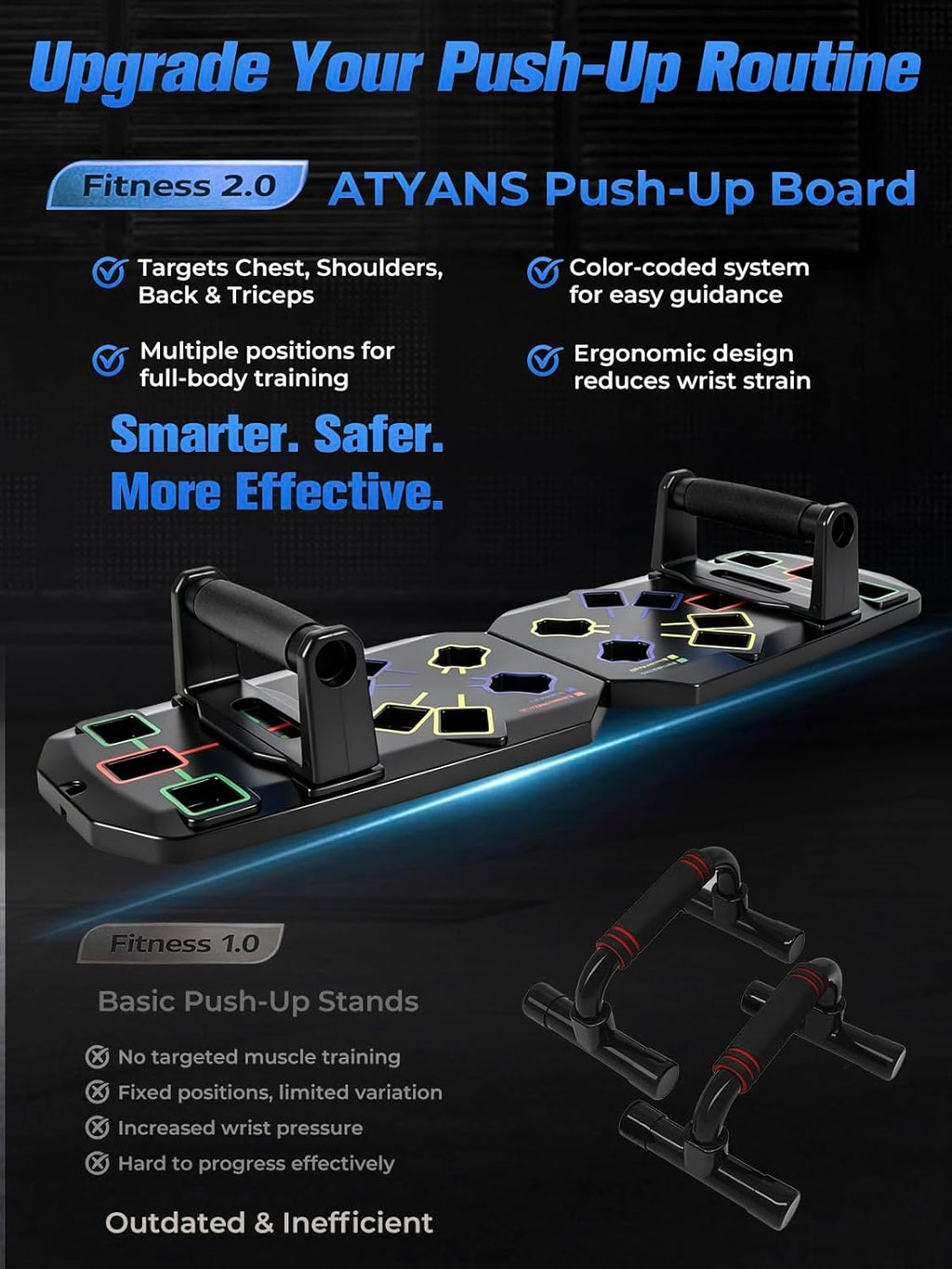 Push up Board 20-In-1 Workout Equipment, Pushup Board with Handles, Puzzle-Style Snap Design with Square Slots, Home Gym Fitness Equipment for Chest, Shoulders, Back & Triceps, Men and Women