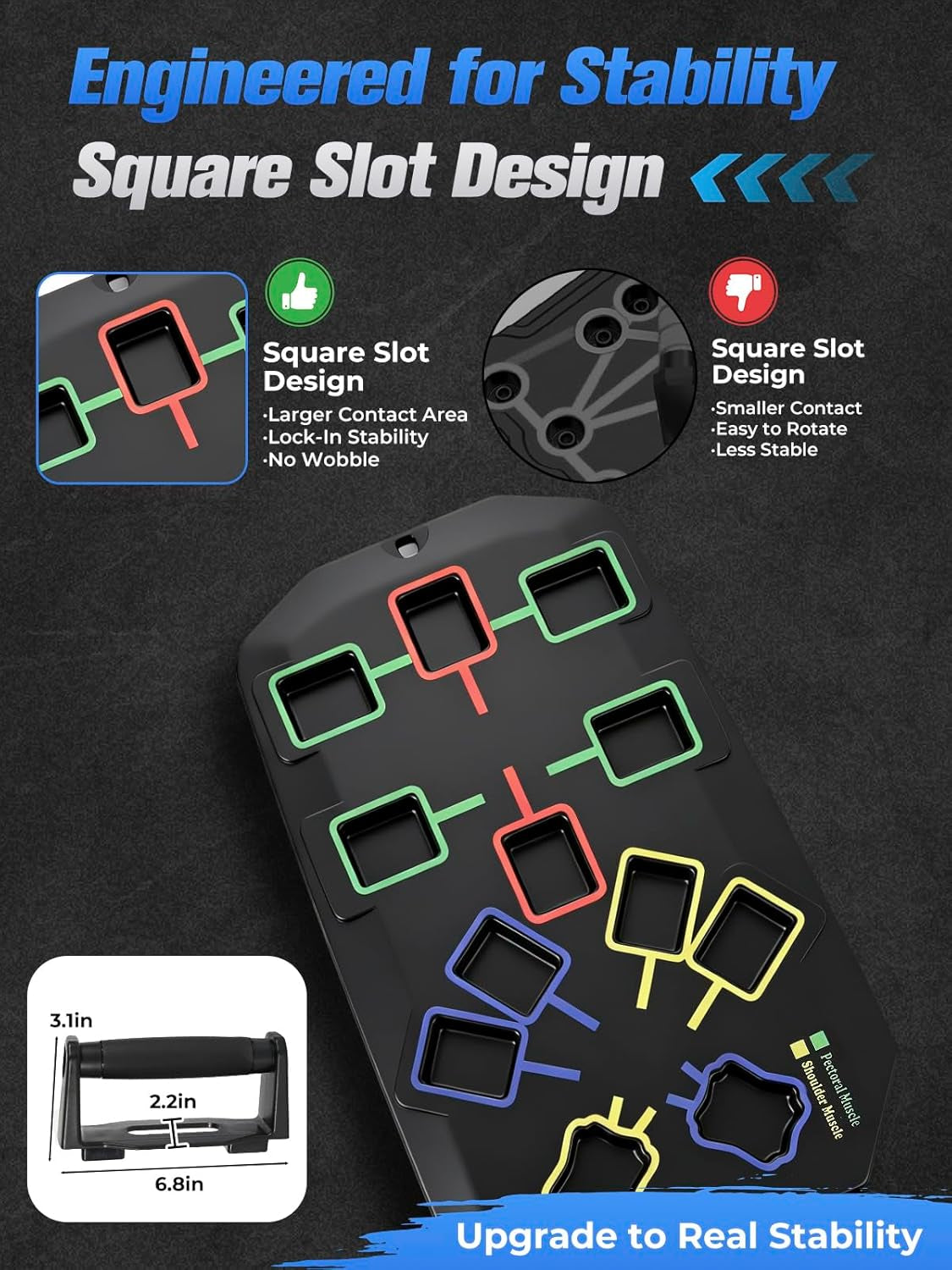 Push up Board 20-In-1 Workout Equipment, Pushup Board with Handles, Puzzle-Style Snap Design with Square Slots, Home Gym Fitness Equipment for Chest, Shoulders, Back & Triceps, Men and Women