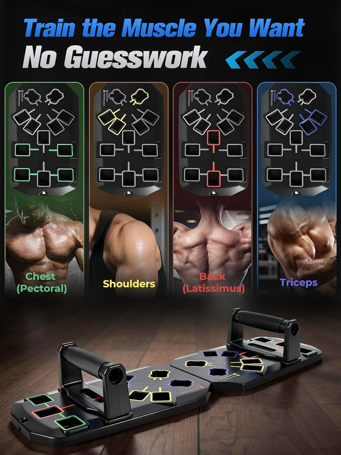 Push up Board 20-In-1 Workout Equipment, Pushup Board with Handles, Puzzle-Style Snap Design with Square Slots, Home Gym Fitness Equipment for Chest, Shoulders, Back & Triceps, Men and Women